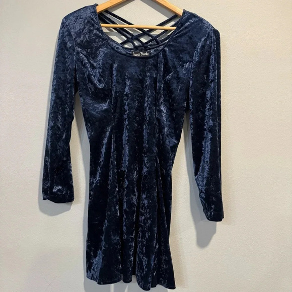 Vintage Jamie Brooke Crushed Velvet Mini Flare Dress Long Sleeve Whimsigoth L - Picture 1 of 6